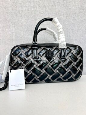 KURT GEIGER Kensington Patent Quilted Duffle crossbody  small black NWT